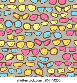 Seamless hand drawn pattern with colorful glasses