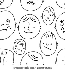 Seamless hand drawn pattern with different faces. Background with sketchy abstract characters.