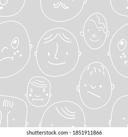 Seamless hand drawn pattern with different faces. Background with sketchy abstract characters.