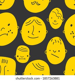 Seamless hand drawn pattern with different faces. Background with sketchy abstract characters.