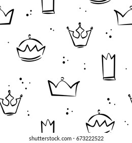 Seamless hand drawn pattern with different crowns.