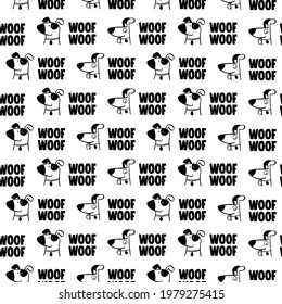 Seamless hand drawn pattern with dog. Woof woof background for fabric, textile design or wrapping paper.