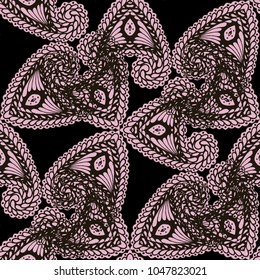 Seamless Hand Drawn Pattern with Doodle Elements. Trendy Zendoodle Rapport for Feminine Cloth, Wallpaper, Dress. Cute Spring Background in Orient Style. Vector Seamless Texture with Flowers