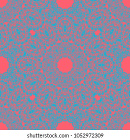 Seamless Hand Drawn Pattern with Doodle Elements. Modern Zendoodle Rapport for Feminine Fabric, Linen, Textile. Cute Autumn Background in Orient Style. Vector Seamless Texture with Flowers