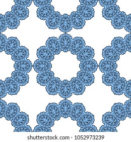 Seamless Hand Drawn Pattern with Doodle Elements. Vintage Zendoodle Rapport for Feminine Cloth, Paper, Print. Cute Summer Background in Orient Style. Vector Seamless Texture with Flowers