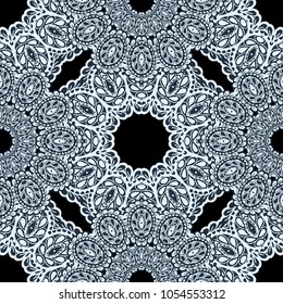 Seamless Hand Drawn Pattern with Doodle Elements. Trendy Zendoodle Rapport for Feminine Fabric, Wallpaper, Dress. Cute Autumn Background in Orient Style. Vector Seamless Texture with Flowers