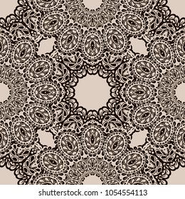 Seamless Hand Drawn Pattern with Doodle Elements. Trendy Zendoodle Rapport for Feminine Fabric, Linen, Textile. Cute Summer Background in Orient Style. Vector Seamless Texture with Flowers