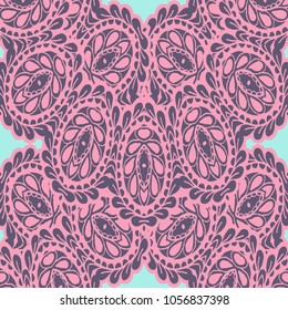 Seamless Hand Drawn Pattern with Doodle Elements. Trendy Zendoodle Rapport for Feminine Cloth, Paper, Dress. Cute Autumn Background in Orient Style. Vector Seamless Texture with Flowers