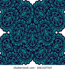 Seamless Hand Drawn Pattern with Doodle Elements. Modern Zendoodle Rapport for Feminine Fabric, Wallpaper, Dress. Cute Summer Background in Orient Style. Vector Seamless Texture with Flowers
