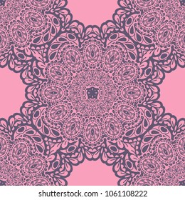 Seamless Hand Drawn Pattern with Doodle Elements. Trendy Zendoodle Rapport for Feminine Cloth, Wallpaper, Dress. Cute Autumn Background in Orient Style. Vector Seamless Texture with Flowers