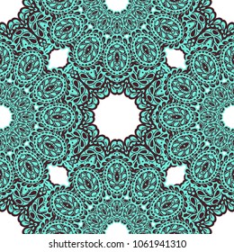 Seamless Hand Drawn Pattern with Doodle Elements. Modern Zendoodle Rapport for Feminine Fabric, Linen, Textile. Cute Summer Background in Orient Style. Vector Seamless Texture with Flowers