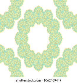 Seamless Hand Drawn Pattern with Doodle Elements. Vintage Zendoodle Rapport for Feminine Fabric, Linen, Textile. Cute Spring Background in Orient Style. Vector Seamless Texture with Flowers