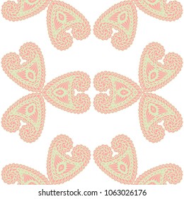 Seamless Hand Drawn Pattern with Doodle Elements. Vintage Zendoodle Rapport for Feminine Fabric, Linen, Textile. Cute Autumn Background in Orient Style. Vector Seamless Texture with Flowers