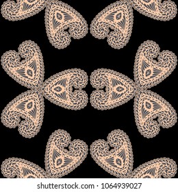 Seamless Hand Drawn Pattern with Doodle Elements. Trendy Zendoodle Rapport for Feminine Fabric, Linen, Textile. Cute Autumn Background in Orient Style. Vector Seamless Texture with Flowers