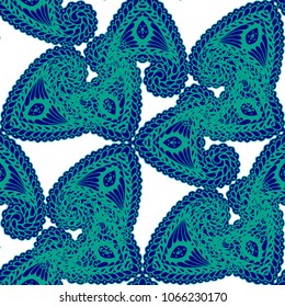 Seamless Hand Drawn Pattern with Doodle Elements. Modern Zendoodle Rapport for Feminine Cloth, Wallpaper, Dress. Cute Summer Background in Orient Style. Vector Seamless Texture with Flowers