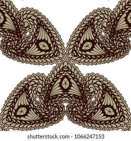 Seamless Hand Drawn Pattern with Doodle Elements. Modern Zendoodle Rapport for Feminine Cloth, Paper, Dress. Cute Spring Background in Orient Style. Vector Seamless Texture with Flowers