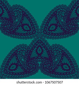 Seamless Hand Drawn Pattern with Doodle Elements. Vintage Zendoodle Rapport for Feminine Cloth, Wallpaper, Dress. Cute Autumn Background in Orient Style. Vector Seamless Texture with Flowers