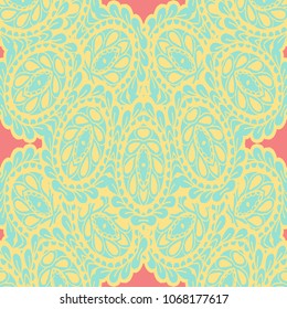 Seamless Hand Drawn Pattern with Doodle Elements. Modern Zendoodle Rapport for Feminine Fabric, Wallpaper, Dress. Cute Autumn Background in Orient Style. Vector Seamless Texture with Flowers