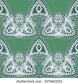 Seamless Hand Drawn Pattern with Doodle Elements. Vintage Zendoodle Rapport for Feminine Fabric, Linen, Textile. Cute Summer Background in Orient Style. Vector Seamless Texture with Flowers