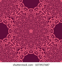 Seamless Hand Drawn Pattern with Doodle Elements. Vintage Zendoodle Rapport for Feminine Cloth, Wallpaper, Dress. Cute Spring Background in Orient Style. Vector Seamless Texture with Flowers