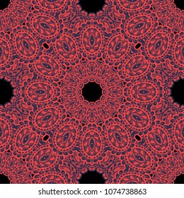 Seamless Hand Drawn Pattern with Doodle Elements. Vintage Zendoodle Rapport for Feminine Cloth, Wallpaper, Dress. Cute Autumn Background in Orient Style. Vector Seamless Texture with Flowers
