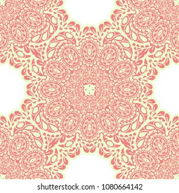 Seamless Hand Drawn Pattern with Doodle Elements. Modern Zendoodle Rapport for Feminine Cloth, Paper, Print. Cute Summer Background in Orient Style. Vector Seamless Texture with Flowers