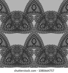 Seamless Hand Drawn Pattern with Doodle Elements. Modern Zendoodle Rapport for Feminine Cloth, Paper, Dress. Cute Autumn Background in Orient Style. Vector Seamless Texture with Flowers