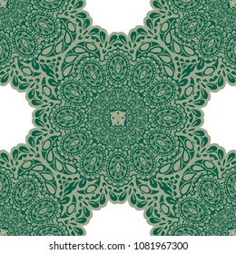 Seamless Hand Drawn Pattern with Doodle Elements. Vintage Zendoodle Rapport for Feminine Fabric, Wallpaper, Dress. Cute Autumn Background in Orient Style. Vector Seamless Texture with Flowers