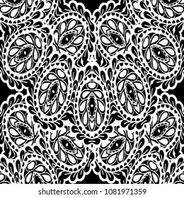 Seamless Hand Drawn Pattern with Doodle Elements. Trendy Zendoodle Rapport for Feminine Print, Linen, Textile. Cute Summer Background in Orient Style. Vector Seamless Texture with Flowers