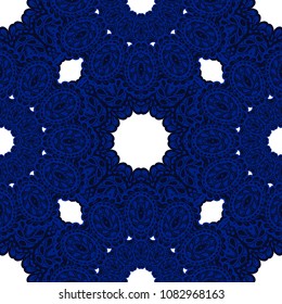 Seamless Hand Drawn Pattern with Doodle Elements. Vintage Zendoodle Rapport for Feminine Fabric, Linen, Textile. Cute Summer Background in Orient Style. Vector Seamless Texture with Flowers