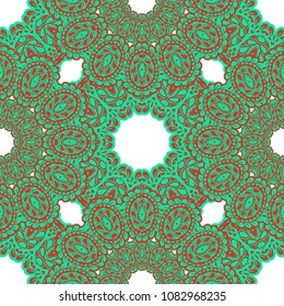 Seamless Hand Drawn Pattern with Doodle Elements. Vintage Zendoodle Rapport for Feminine Cloth, Wallpaper, Dress. Cute Spring Background in Orient Style. Vector Seamless Texture with Flowers