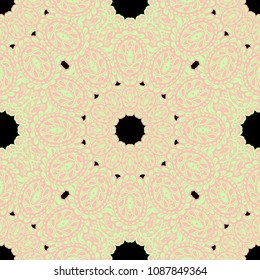 Seamless Hand Drawn Pattern with Doodle Elements. Trendy Zendoodle Rapport for Feminine Cloth, Paper, Dress. Cute Autumn Background in Orient Style. Vector Seamless Texture with Flowers