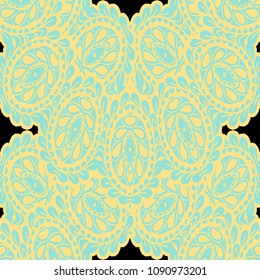 Seamless Hand Drawn Pattern with Doodle Elements. Modern Zendoodle Rapport for Feminine Cloth, Paper, Dress. Cute Autumn Background in Orient Style. Vector Seamless Texture with Flowers