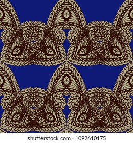Seamless Hand Drawn Pattern with Doodle Elements. Modern Zendoodle Rapport for Feminine Fabric, Linen, Textile. Cute Autumn Background in Orient Style. Vector Seamless Texture with Flowers