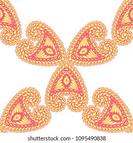 Seamless Hand Drawn Pattern with Doodle Elements. Trendy Zendoodle Rapport for Feminine Print, Linen, Textile. Cute Autumn Background in Orient Style. Vector Seamless Texture with Flowers