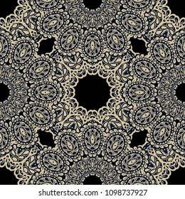 Seamless Hand Drawn Pattern with Doodle Elements. Modern Zendoodle Rapport for Feminine Cloth, Wallpaper, Dress. Cute Spring Background in Orient Style. Vector Seamless Texture with Flowers
