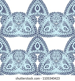 Seamless Hand Drawn Pattern with Doodle Elements. Modern Zendoodle Rapport for Feminine Print, Linen, Textile. Cute Summer Background in Orient Style. Vector Seamless Texture with Flowers