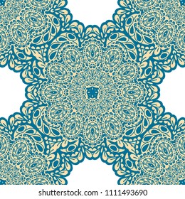 Seamless Hand Drawn Pattern with Doodle Elements. Vintage Zendoodle Rapport for Feminine Cloth, Wallpaper, Dress. Cute Spring Background in Orient Style. Vector Seamless Texture with Flowers