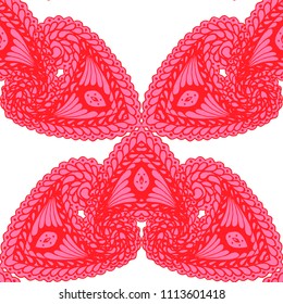 Seamless Hand Drawn Pattern with Doodle Elements. Trendy Zendoodle Rapport for Feminine Fabric, Wallpaper, Dress. Cute Spring Background in Orient Style. Vector Seamless Texture with Flowers
