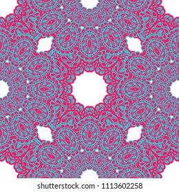 Seamless Hand Drawn Pattern with Doodle Elements. Vintage Zendoodle Rapport for Feminine Cloth, Paper, Print. Cute Spring Background in Orient Style. Vector Seamless Texture with Flowers