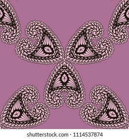 Seamless Hand Drawn Pattern with Doodle Elements. Trendy Zendoodle Rapport for Feminine Fabric, Wallpaper, Dress. Cute Spring Background in Orient Style. Vector Seamless Texture with Flowers