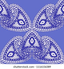 Seamless Hand Drawn Pattern with Doodle Elements. Trendy Zendoodle Rapport for Feminine Cloth, Wallpaper, Dress. Cute Autumn Background in Orient Style. Vector Seamless Texture with Flowers