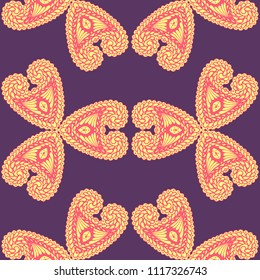 Seamless Hand Drawn Pattern with Doodle Elements. Modern Zendoodle Rapport for Feminine Cloth, Paper, Dress. Cute Spring Background in Orient Style. Vector Seamless Texture with Flowers