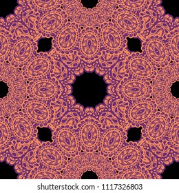 Seamless Hand Drawn Pattern with Doodle Elements. Trendy Zendoodle Rapport for Feminine Fabric, Linen, Textile. Cute Autumn Background in Orient Style. Vector Seamless Texture with Flowers