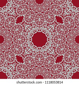 Seamless Hand Drawn Pattern with Doodle Elements. Vintage Zendoodle Rapport for Feminine Fabric, Linen, Textile. Cute Summer Background in Orient Style. Vector Seamless Texture with Flowers