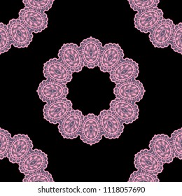 Seamless Hand Drawn Pattern with Doodle Elements. Modern Zendoodle Rapport for Feminine Fabric, Linen, Textile. Cute Summer Background in Orient Style. Vector Seamless Texture with Flowers