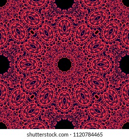 Seamless Hand Drawn Pattern with Doodle Elements. Modern Zendoodle Rapport for Feminine Print, Linen, Textile. Cute Summer Background in Orient Style. Vector Seamless Texture with Flowers