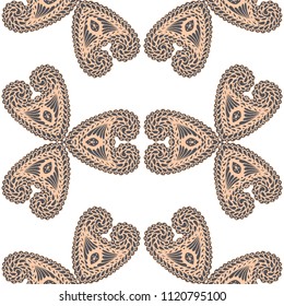 Seamless Hand Drawn Pattern with Doodle Elements. Modern Zendoodle Rapport for Feminine Fabric, Wallpaper, Dress. Cute Summer Background in Orient Style. Vector Seamless Texture with Flowers
