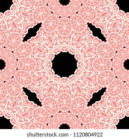 Seamless Hand Drawn Pattern with Doodle Elements. Vintage Zendoodle Rapport for Feminine Cloth, Paper, Print. Cute Autumn Background in Orient Style. Vector Seamless Texture with Flowers