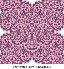 Seamless Hand Drawn Pattern with Doodle Elements. Vintage Zendoodle Rapport for Feminine Cloth, Paper, Print. Cute Autumn Background in Orient Style. Vector Seamless Texture with Flowers